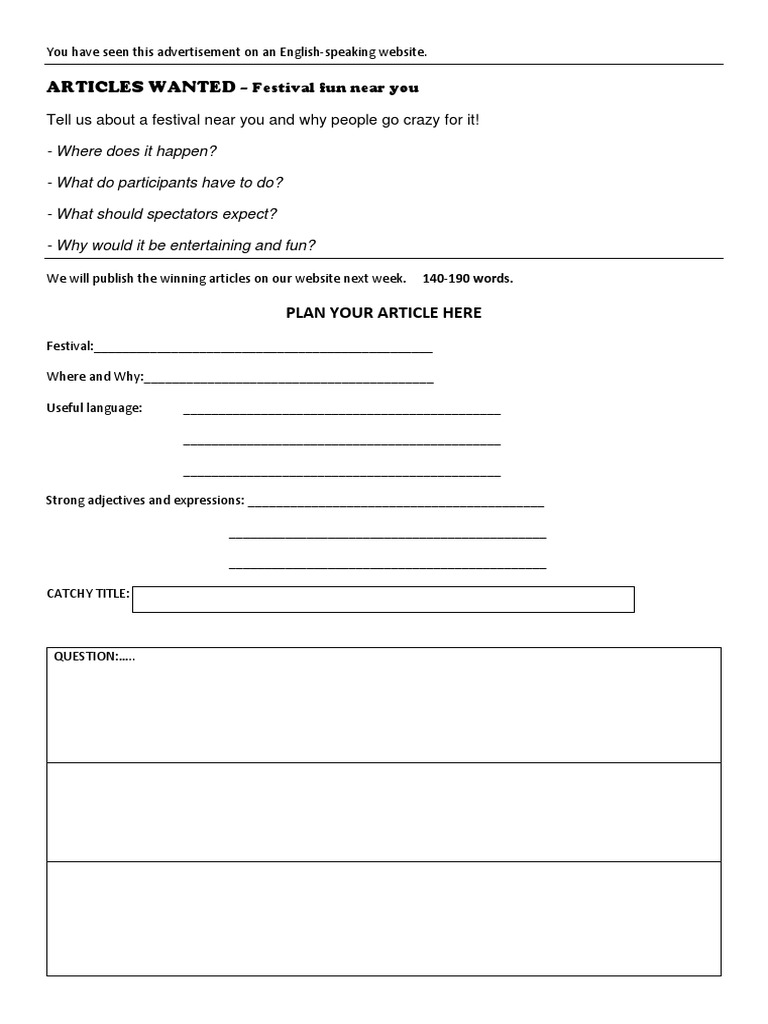 Articles Wanted: Plan Your Article Here | PDF