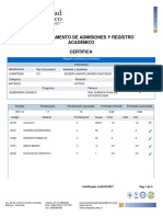 El Departamento de Admisiones Y Registro Académico Certifica