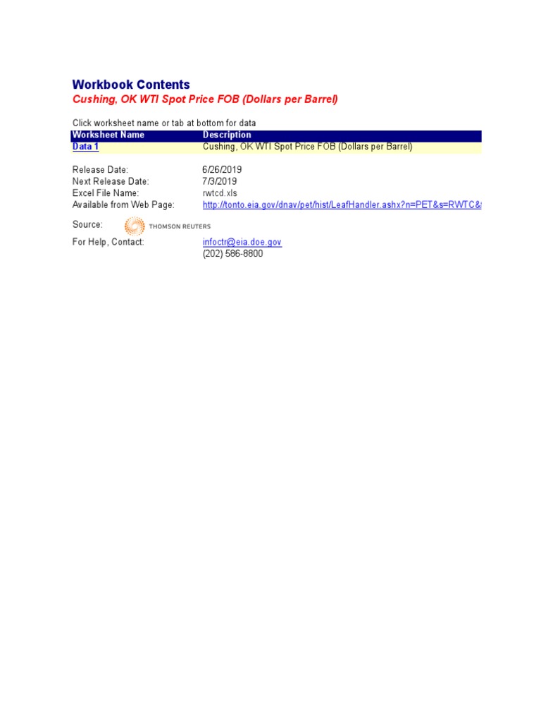 Cushing OK WTI Spot Price Workbook PDF West Texas Intermediate