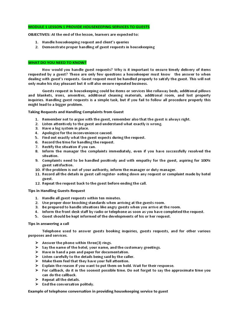 Module in Housekeeping 1 | PDF | Bathroom | Bed