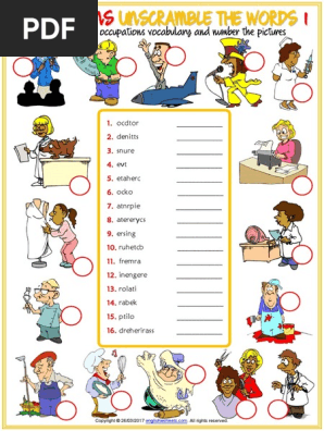 occupations vocabulary esl unscramble the words worksheets for kids pdf media freedom copyright law