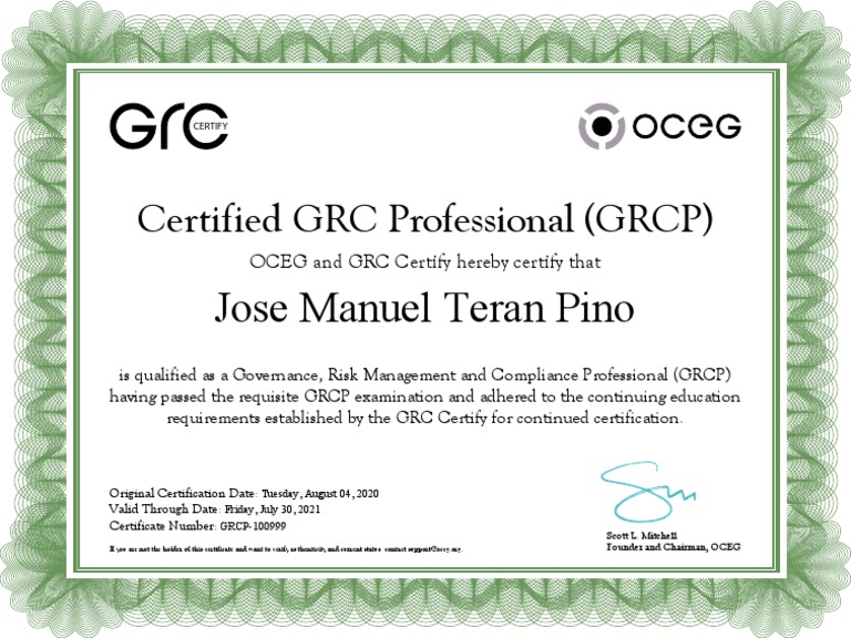 Certified GRC Professional (GRCP) Certificate | PDF