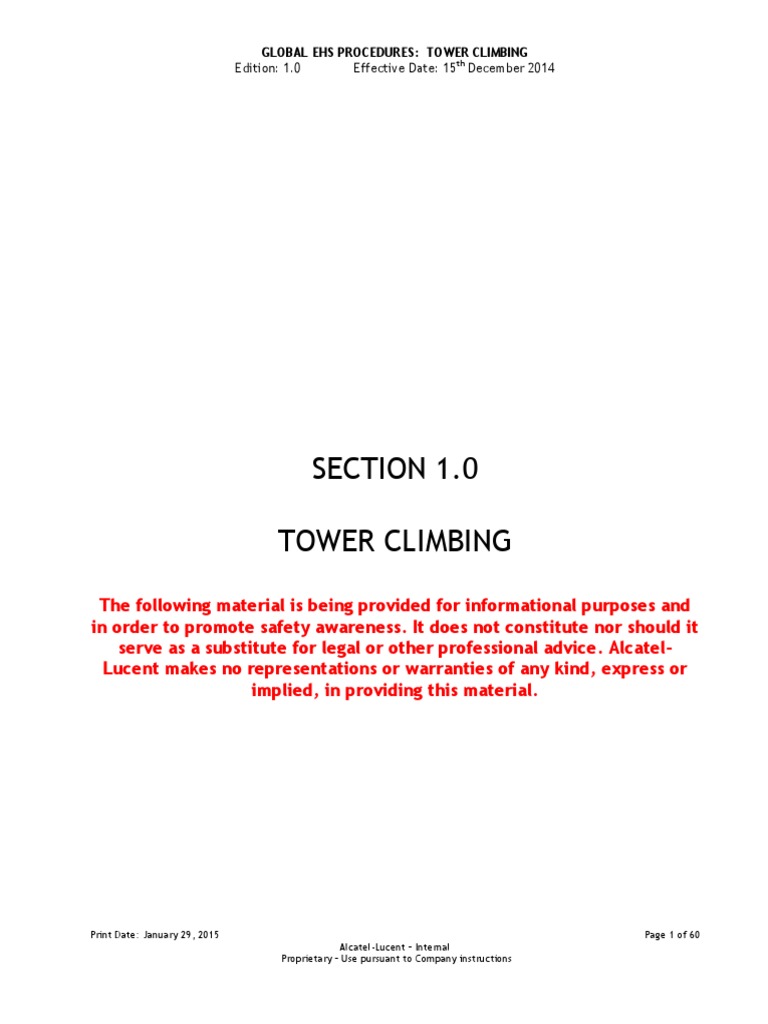 1.0 Tower Climbing Safety PDF Personal Protective Equipment First Aid