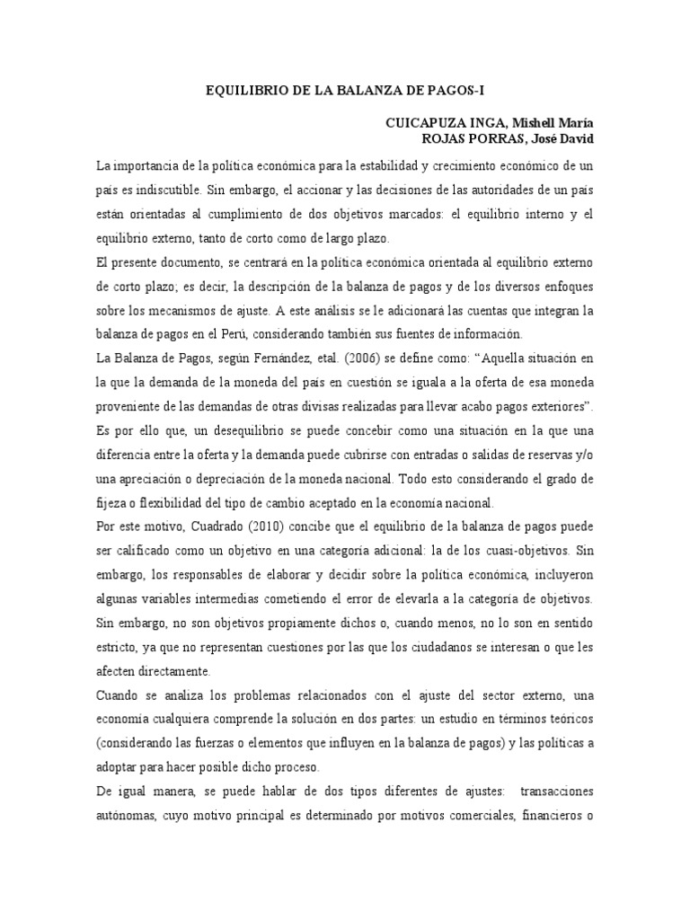 Mecanismos de Ajuste en Balanza de Pagos | PDF | Balance de pagos ...