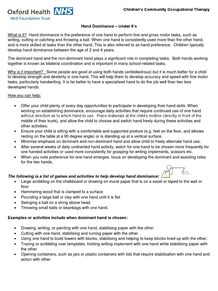 Hand Dominance Under 5's The Following Is A List of Games and