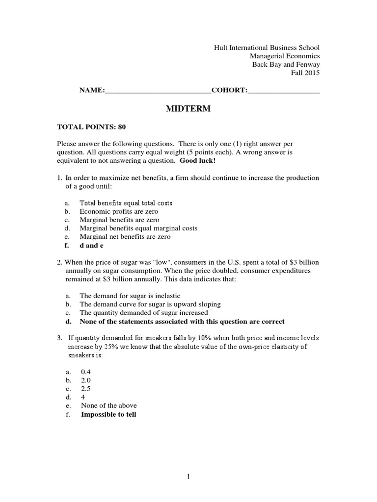 Managerial Economics Midterm Exam Guide | PDF | Demand | Price ...