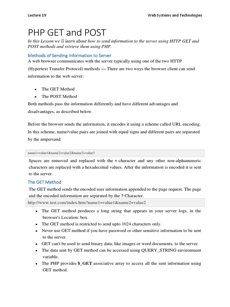 PHP Get and Post: Methods of Sending Information To Server | PDF ...