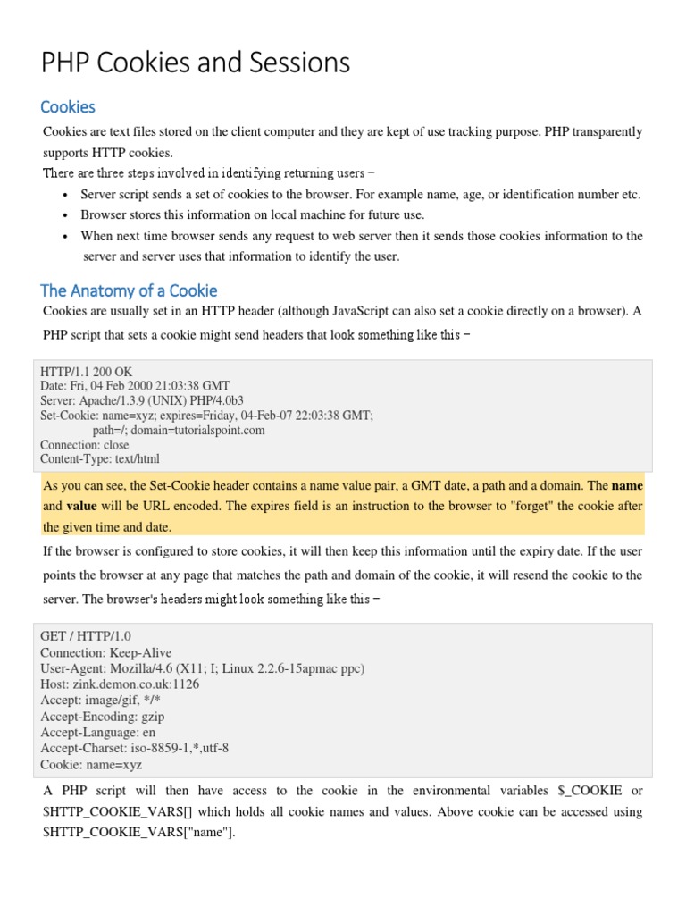 PHP Cookies and Sessions | PDF | Http Cookie | Web Server
