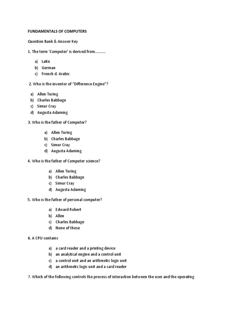 FUNDAMENTALS OF COMPUTERS 20 Quetion | PDF | Read Only Memory ...
