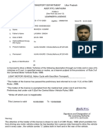 UP Learner's Licence Application Form