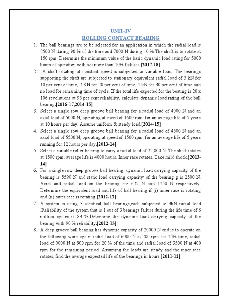 Selection and Design of Rolling Contact Bearings for Various Rotating