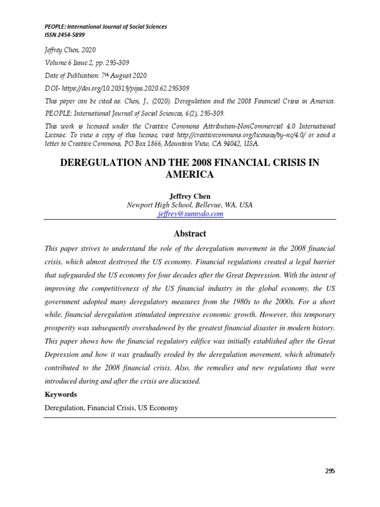 Deregulation's Role in the 2008 Crisis | PDF | Subprime Mortgage Crisis ...