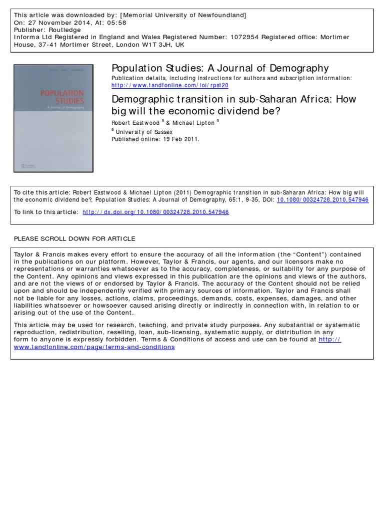 Demographic Transition In Sub Saharan Africa How Big Will The Economic