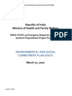 Republic of India Ministry of Health and Family Welfare: Environmental and Social Commitment Plan (Escp)