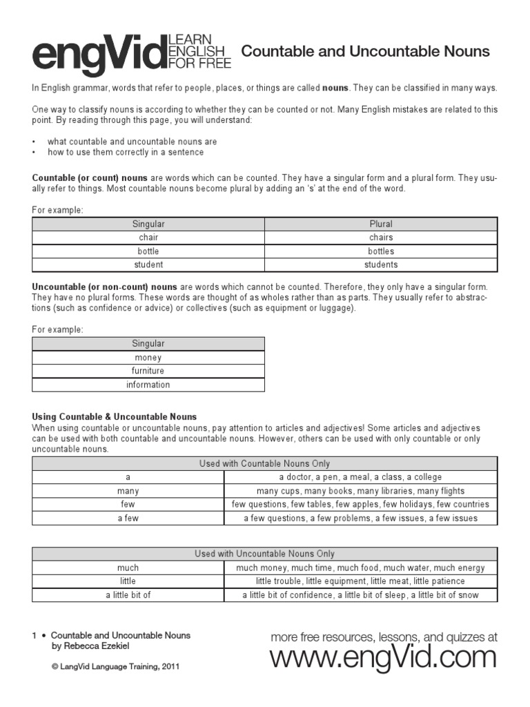 Countable and Uncountable Nouns PDF | PDF | Noun | Grammatical Number
