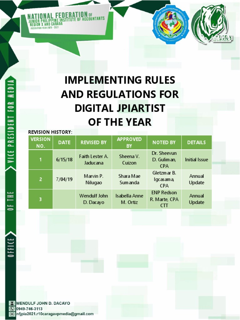 Implementing Rules and Regulations For Digital Jpiartist of The Year