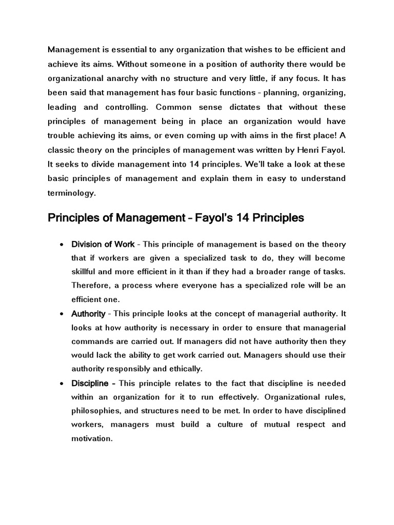 14 Principles of Management | PDF | Employment | Psychology