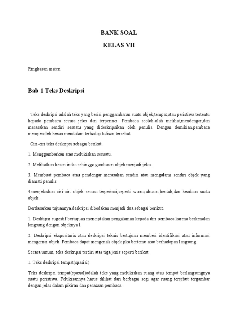 Bank Soal Bab Teks Deskripsi Pdf