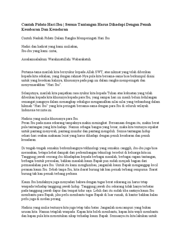 Teks Pidato Tentang Hari Ibu Kumpulan Referensi Teks Pidato