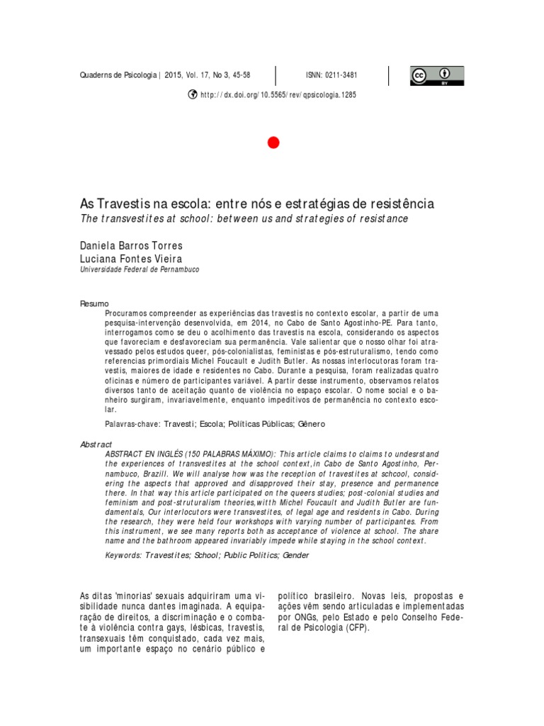 Travestis na Escola: Resistência e Acolhimento | PDF | Homossexualidade ...