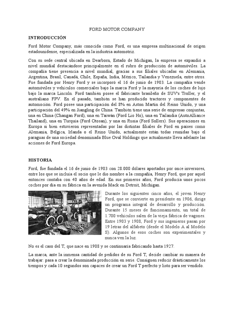 Historia y Evolución de Ford | PDF | Compania de motores ford | Energía y  recursos, image size:768x1024