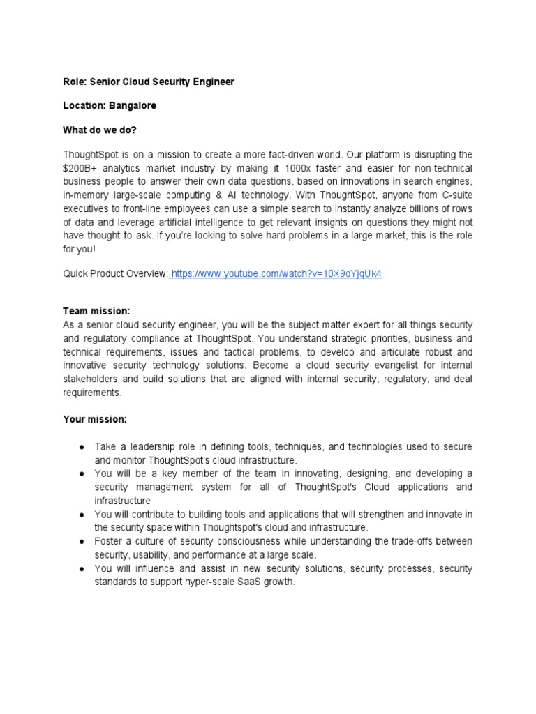 Senior Cloud Security Engineer Role | PDF | Cloud Computing ...