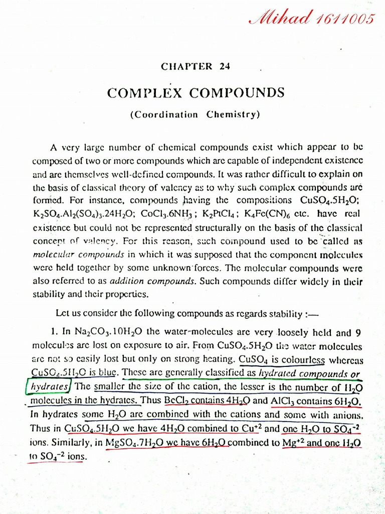 Complex Compounds (Book - Introduction To MODERN INORGANIC CHEMISTRY ...