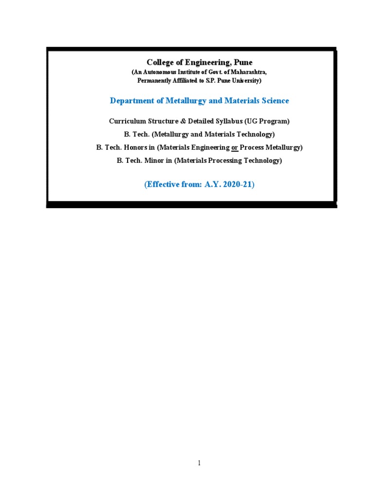 S.Y. Metallurgy Syllabus PDF Ceramic Engineering Alloy