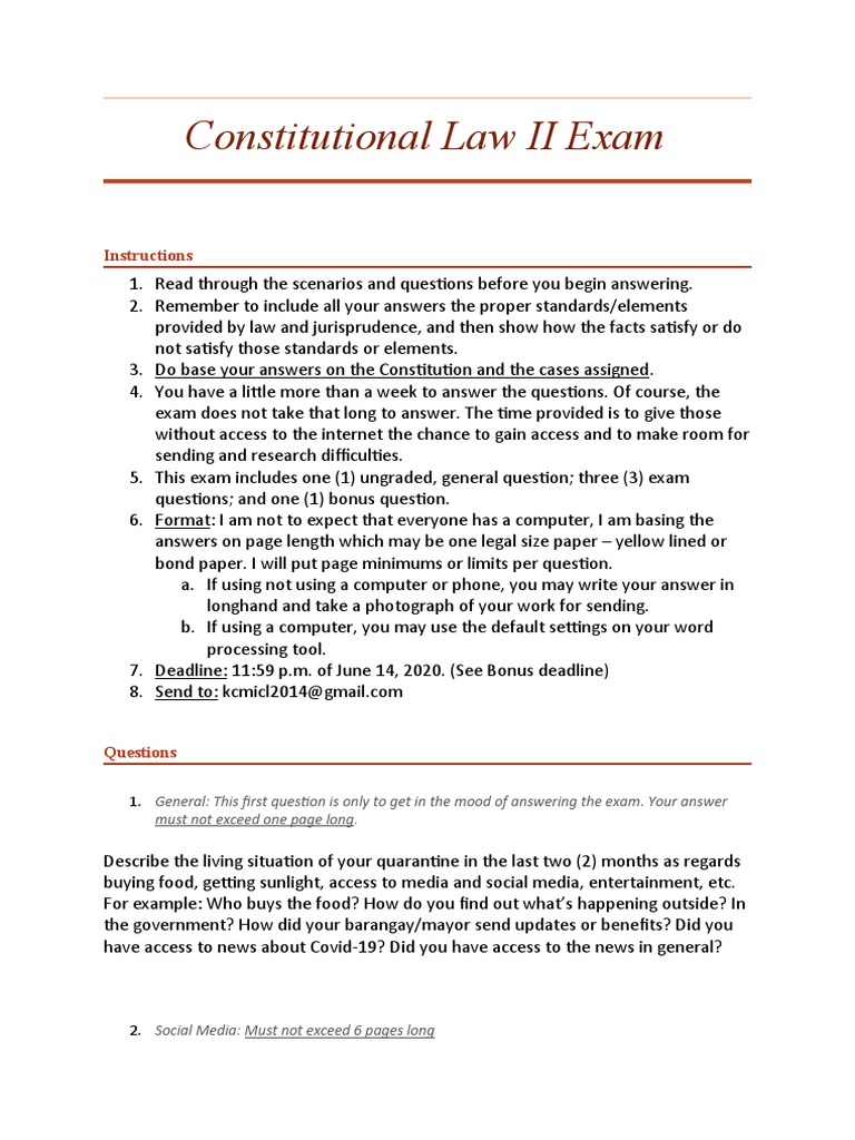 Constitutional Law II Exam | PDF | Condominium | Free Exercise Clause