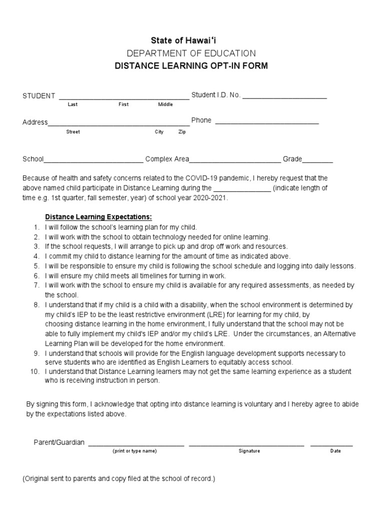 Distance Learning Opt in Form 8-04-2020 | PDF | Individualized ...