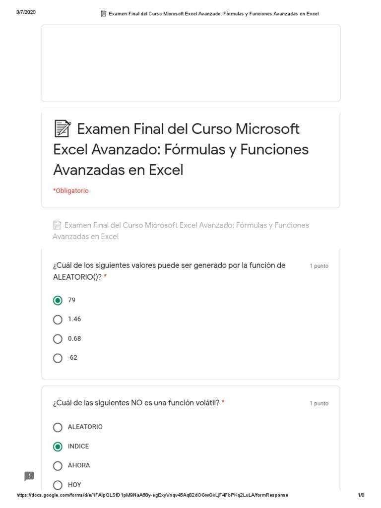 Examen Final de Excel Avanzado | PDF | Microsoft Excel | Matriz ...