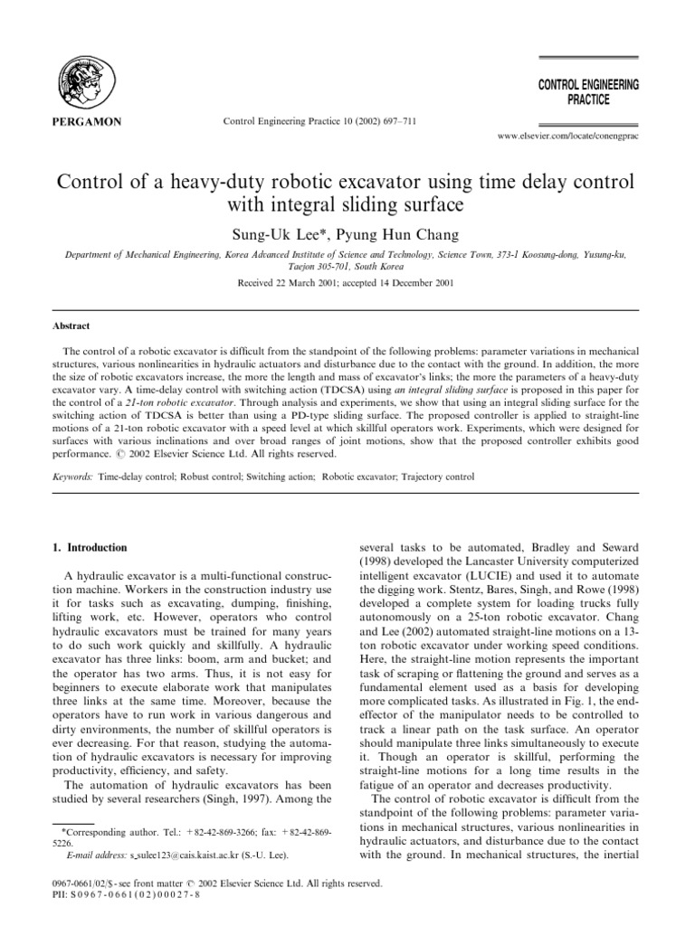 TDCSA for Robotic Excavator Control | PDF | Control Theory | Robotics