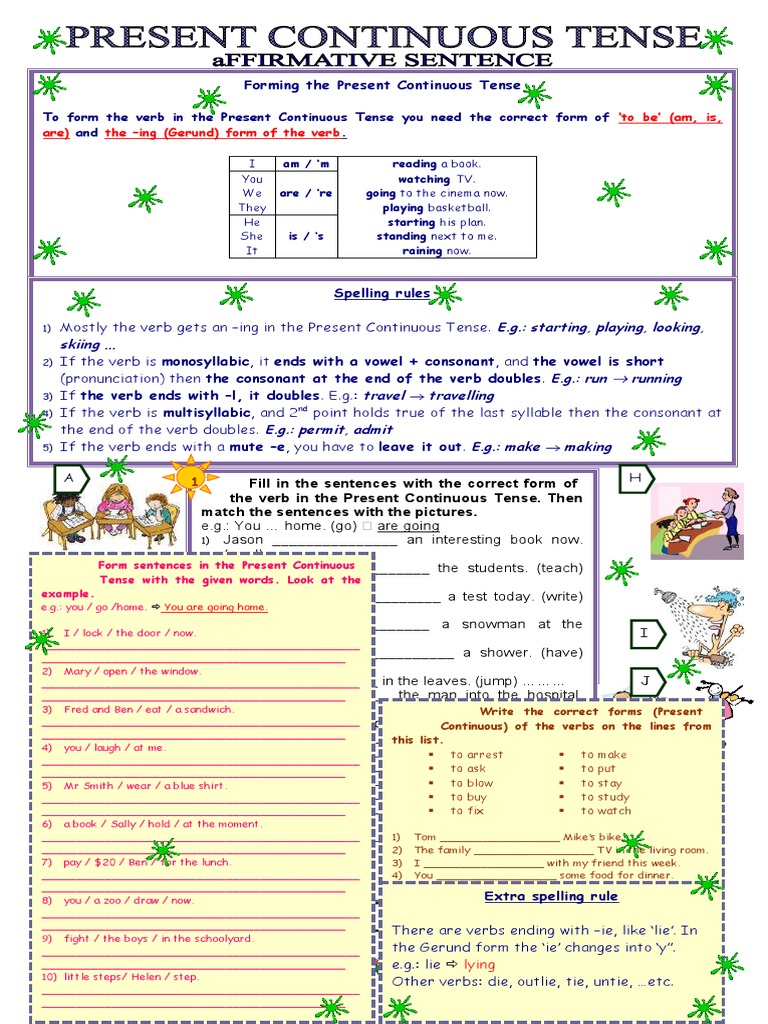 Present Continuous Tense Exercises | PDF | Syllable | Verb