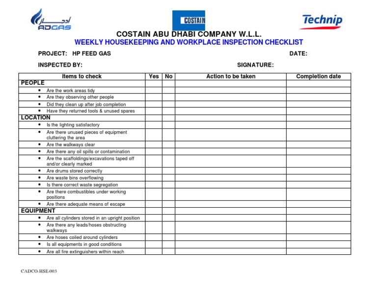 Costain Abu Dhabi Company W.L.L.: Weekly Housekeeping and Workplace ...