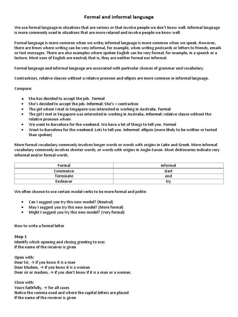 Formal vs. Informal Language Guide | PDF | English Language | Vocabulary