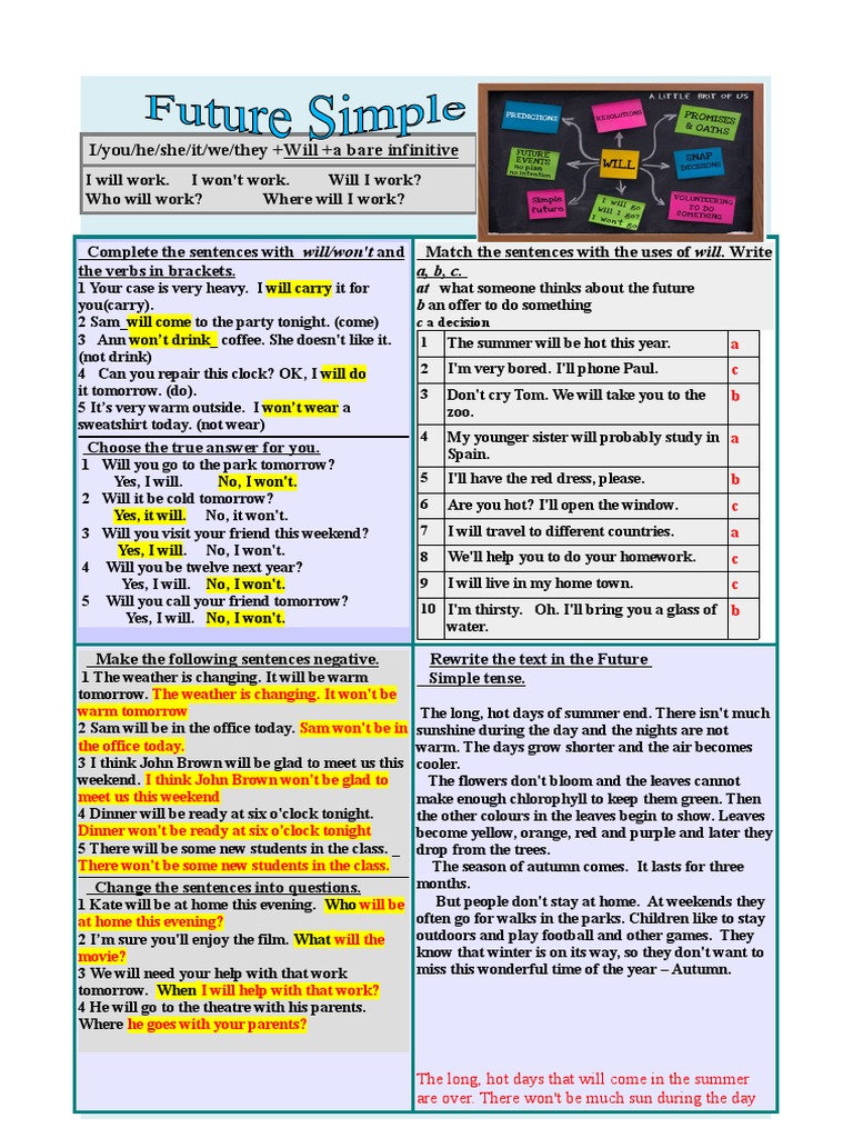 Future Simple Tense Exercises | PDF | Linguistic Typology | Syntax
