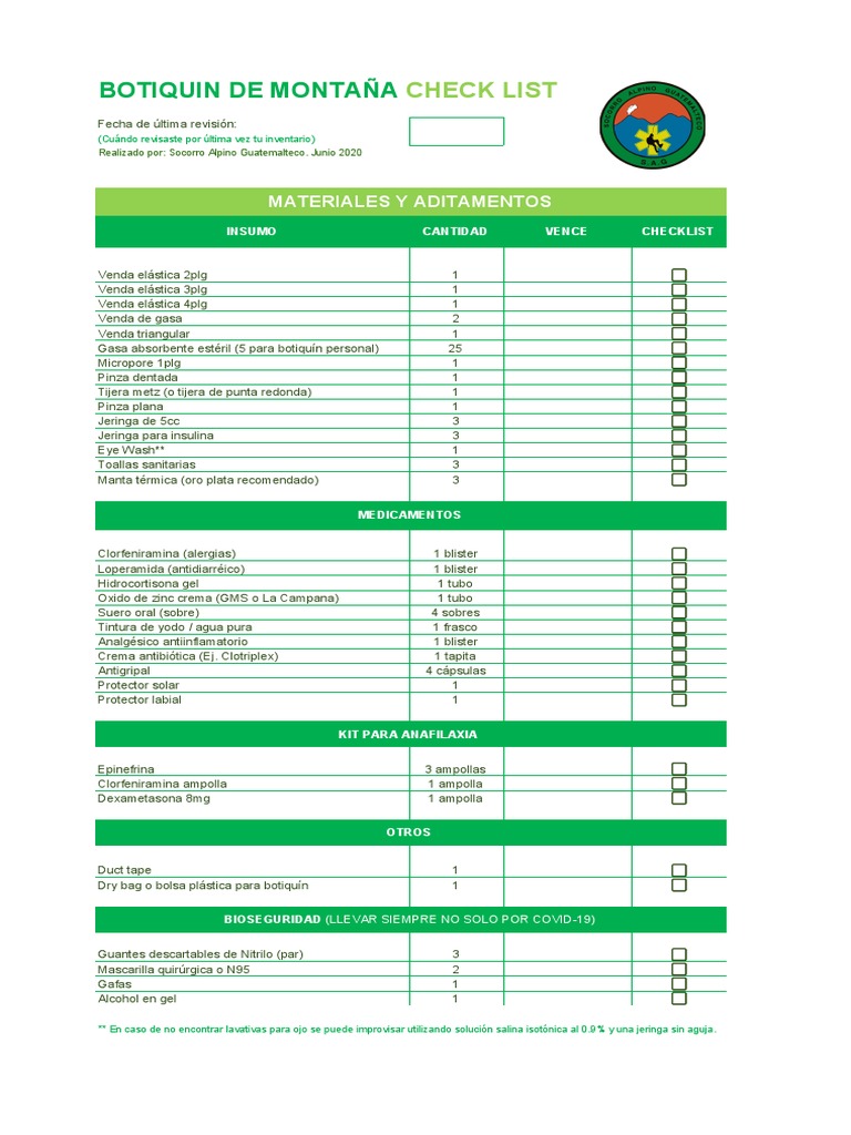 Checklist - Botiquin SAG | PDF | Medicina CLINICA | Drogas