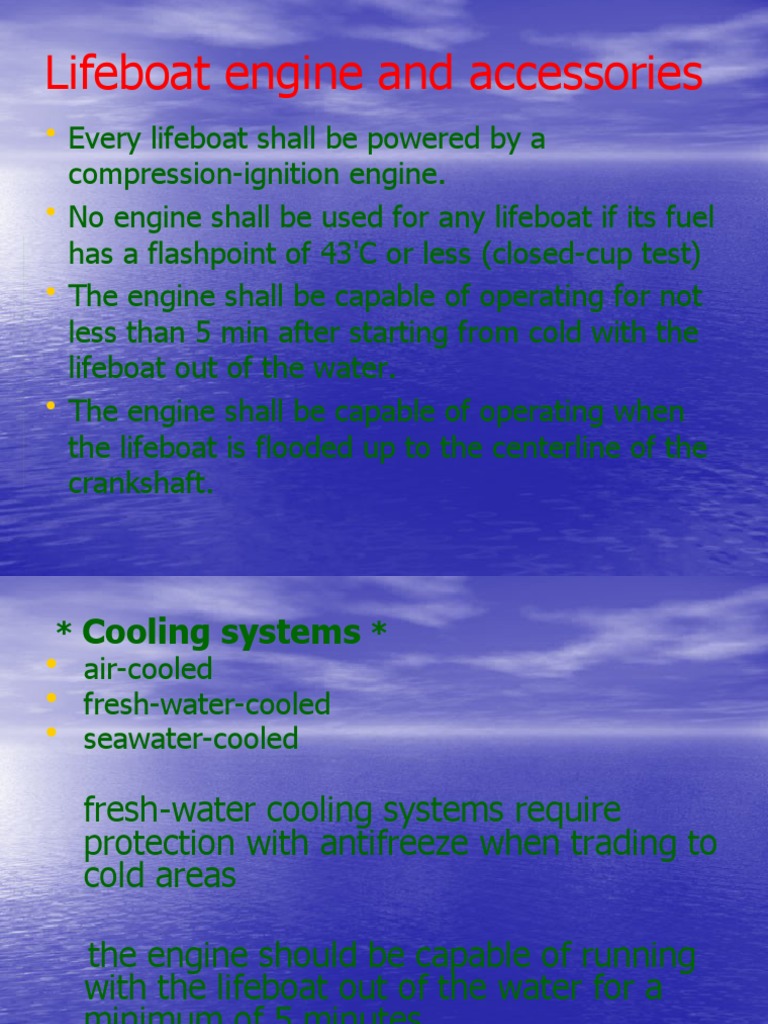 Specifications and Operating Procedures for Lifeboat Engines and