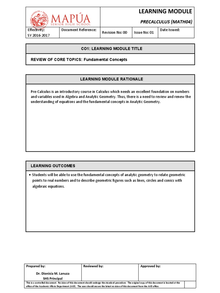 LEARNING MODULE-Fundamental Concepts | PDF | Cartesian Coordinate ...