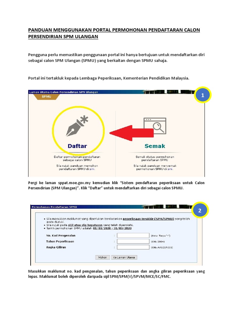 Panduan Permohonan Pendaftaran Calon Persendirian Spmu Pdf