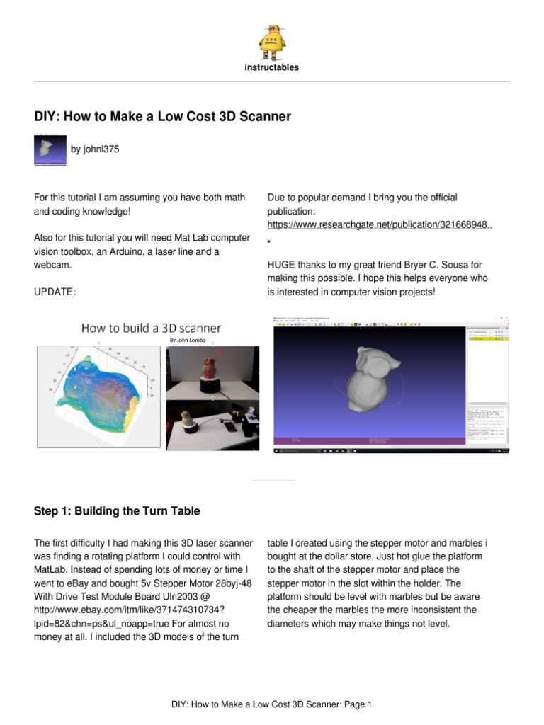 DIY How To Make A Low Cost 3D Scanner Step 1 Building The Turn Table PDF Image Scanner