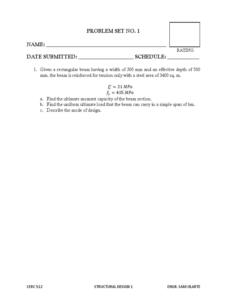 Problem Set No. 1 NAME: - DATE SUBMITTED: - SCHEDULE | PDF