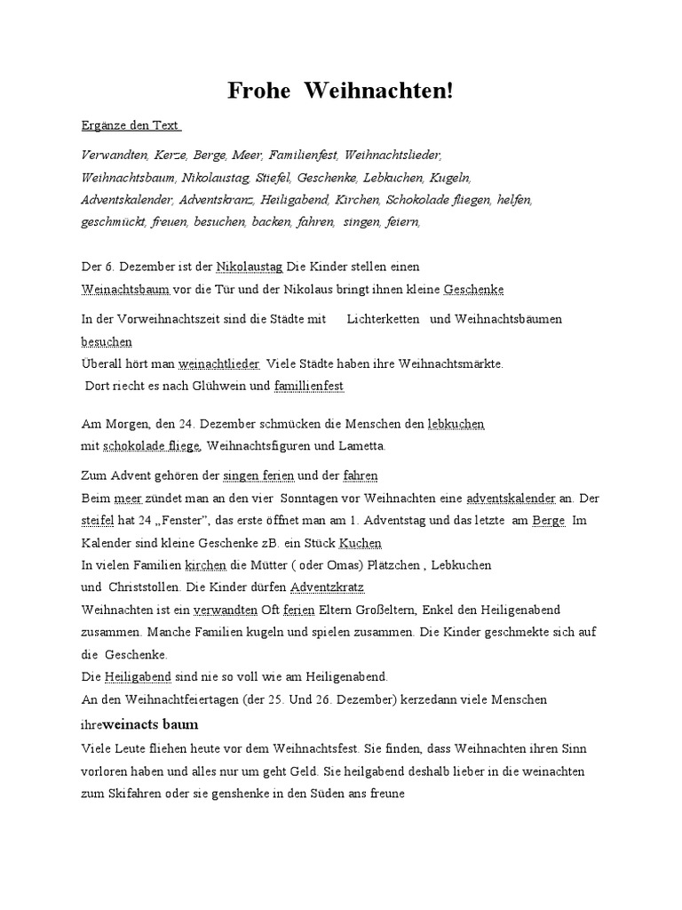 Frohe Weihnachten Luckentext Luckentexte 2936