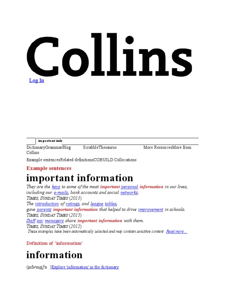 Important Information Dictionary Thesaurus Translator Grammar PDF