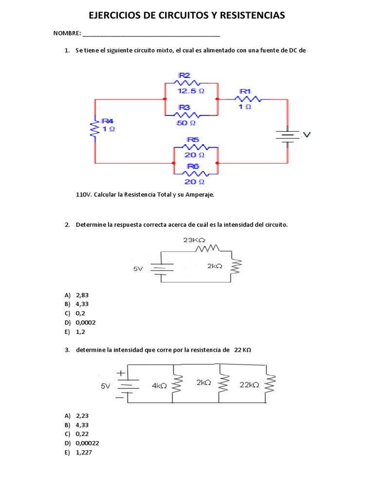 Ejercicios de Circuitos y Resistencias | PDF | Resistencia Eléctrica y ...