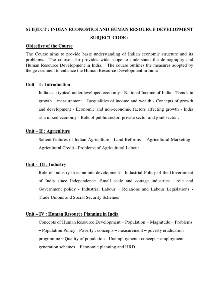 Indian Economy & HR Development Course | PDF | Economy Of India ...