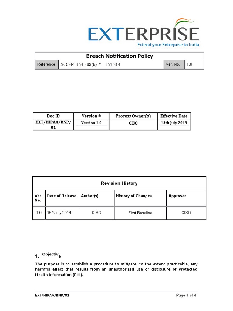 HIPAA Breach Notification Policy | PDF | Health Insurance Portability ...