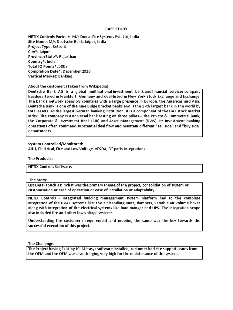 Case Study Deutsche Bank Jaipur PDF Deutsche Bank Business