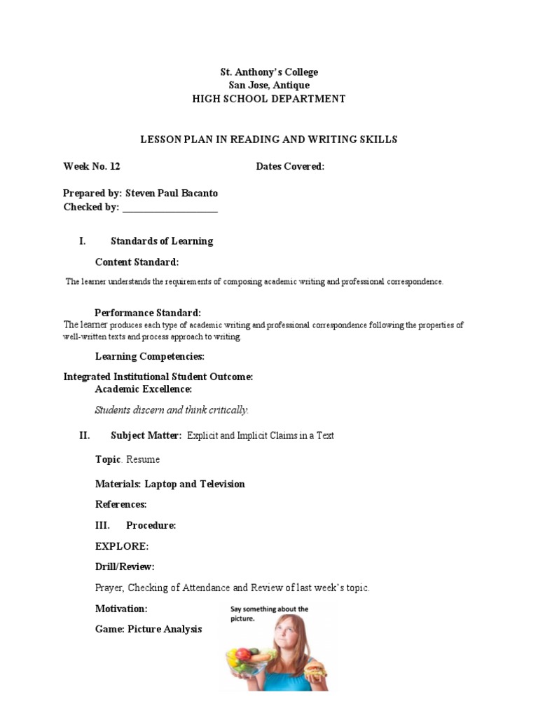 Week 12 explicit and implicit claims in a text pdf lesson plan