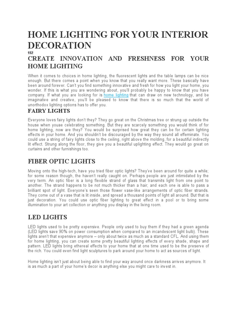 Home Lighting For Your Interior Decoration | PDF | Lighting | Light ...